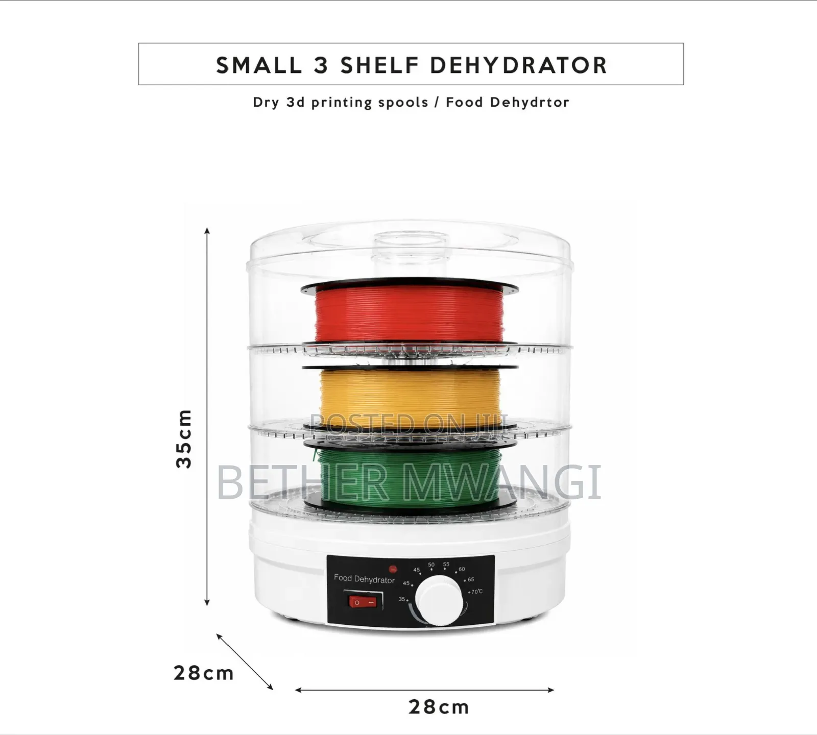 Electric 3 - Shelf Electric Food Dehydrator ( 3D Filament Dryer)