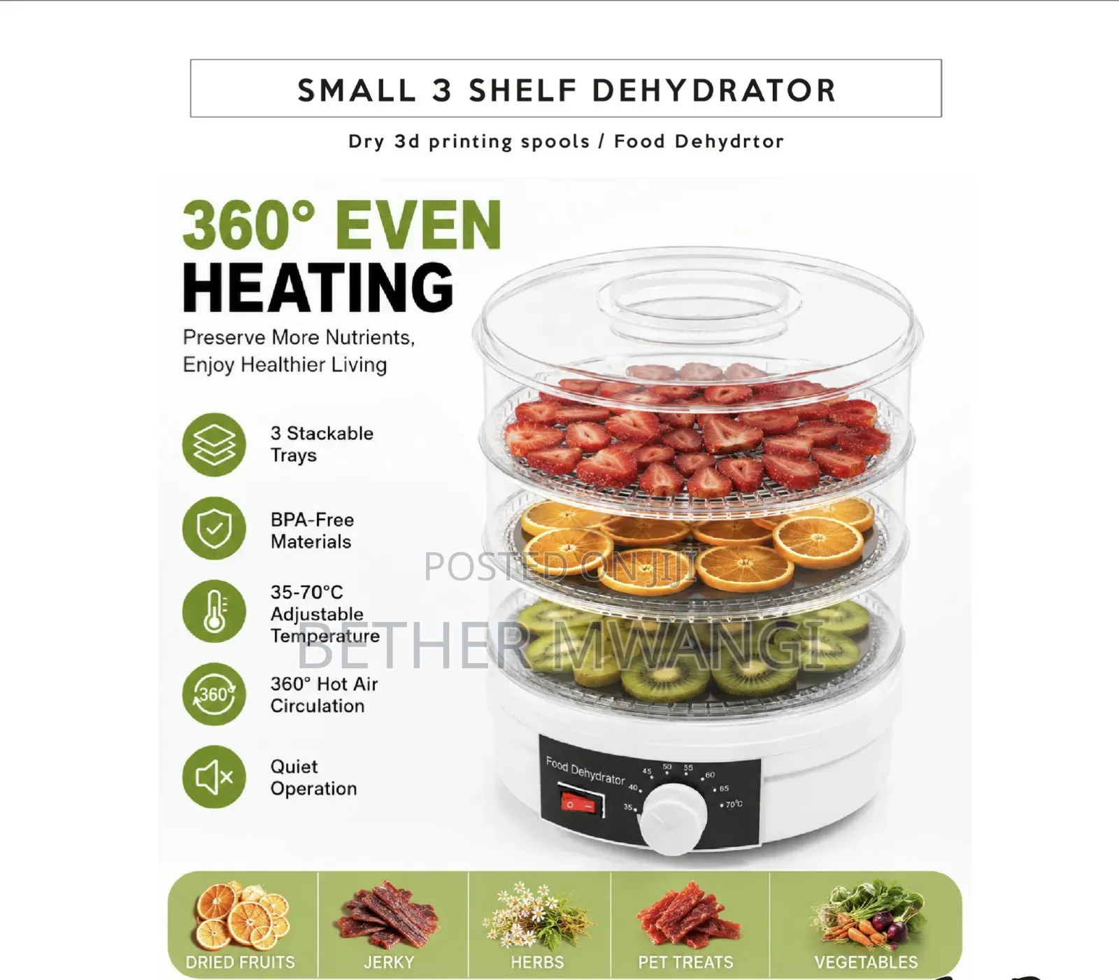 Electric 3 - Shelf Electric Food Dehydrator ( 3D Filament Dryer)