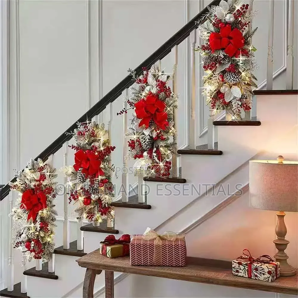 Christmas Swag Wreath Pendants LED Lights Staircase Wreath Ornament
