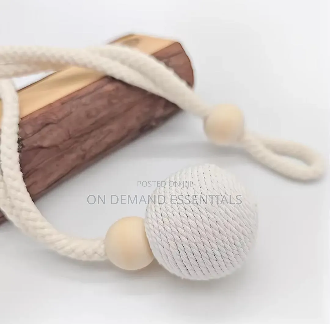 Curtain Tieback With Natural Wood Bead& Knotted Ball Pair