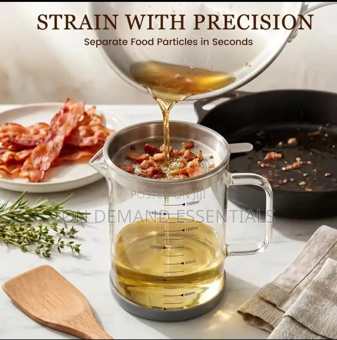 Glass Oil Jar/Filter/Strainer. Stainless Filter