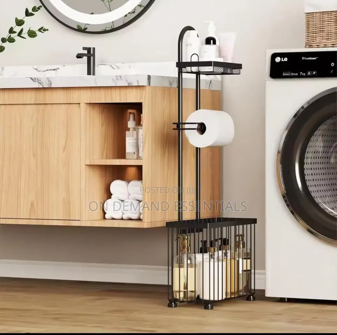 Free Standing Metallic Tissue/Toiletries Organizer. Black