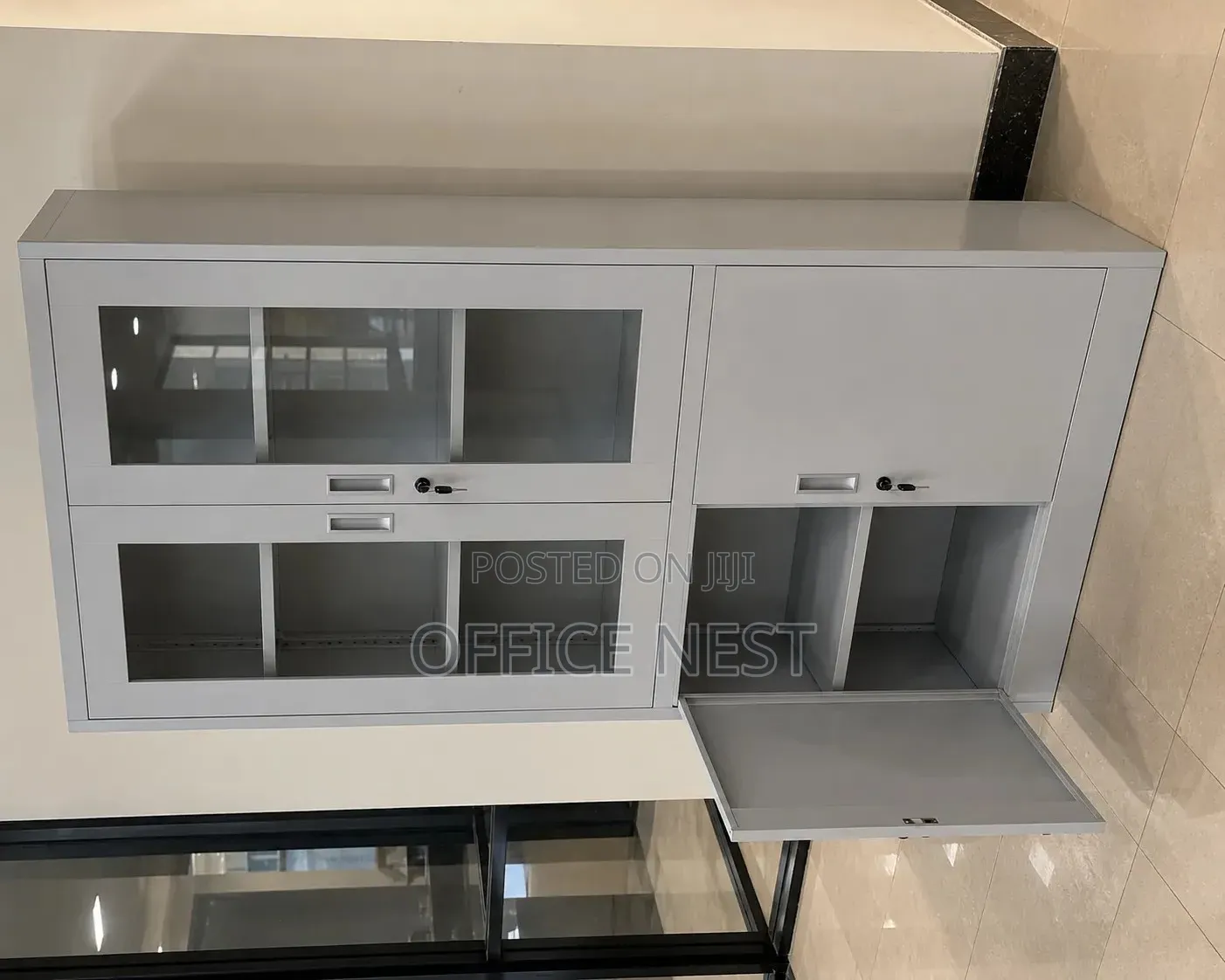 Glass Door Office Cabinet – Lockable Filing Storage