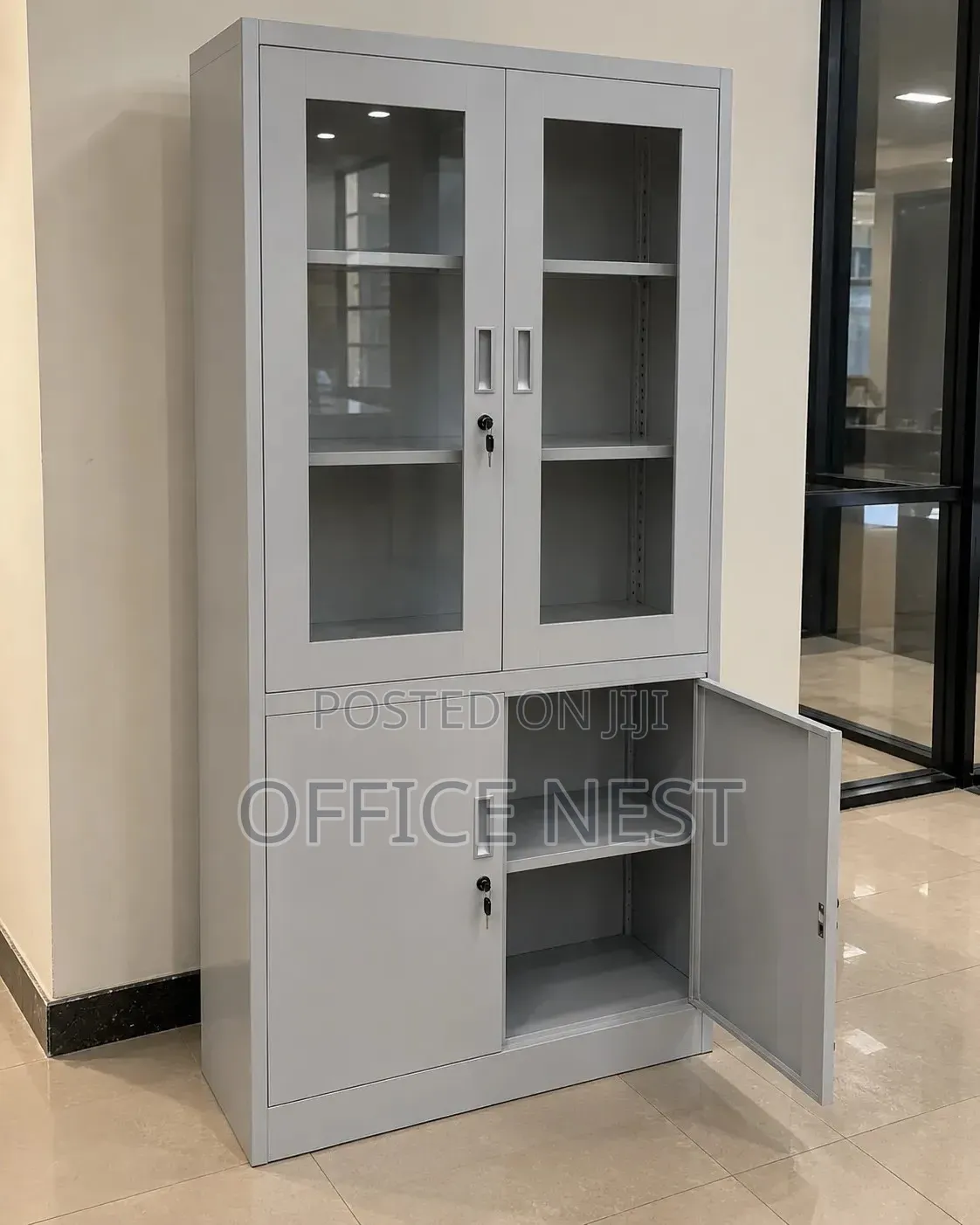 Glass Door Office Cabinet – Lockable Filing Storage