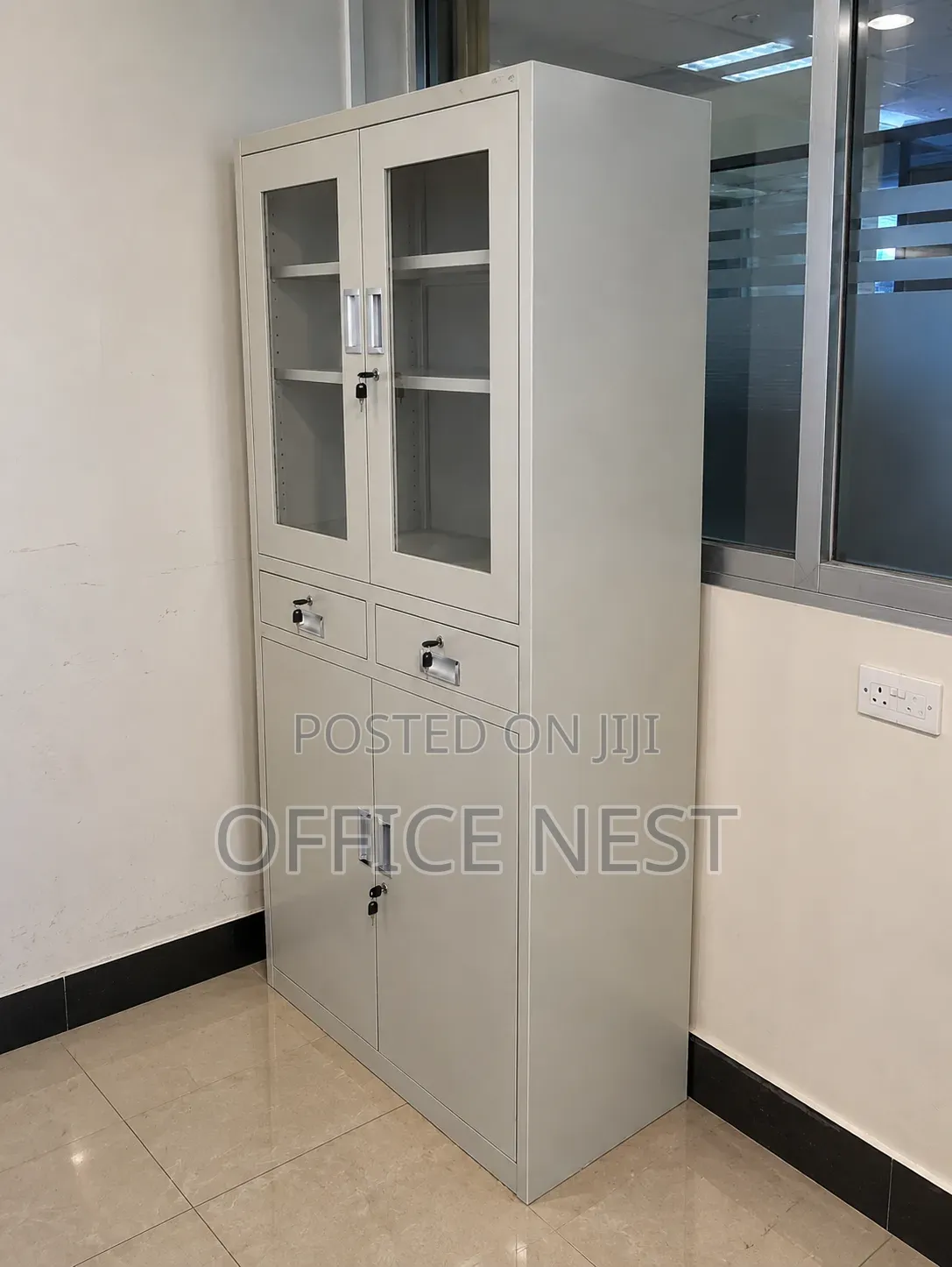 Tall Metal Office Cabinet – Lockable Storage With Drawers