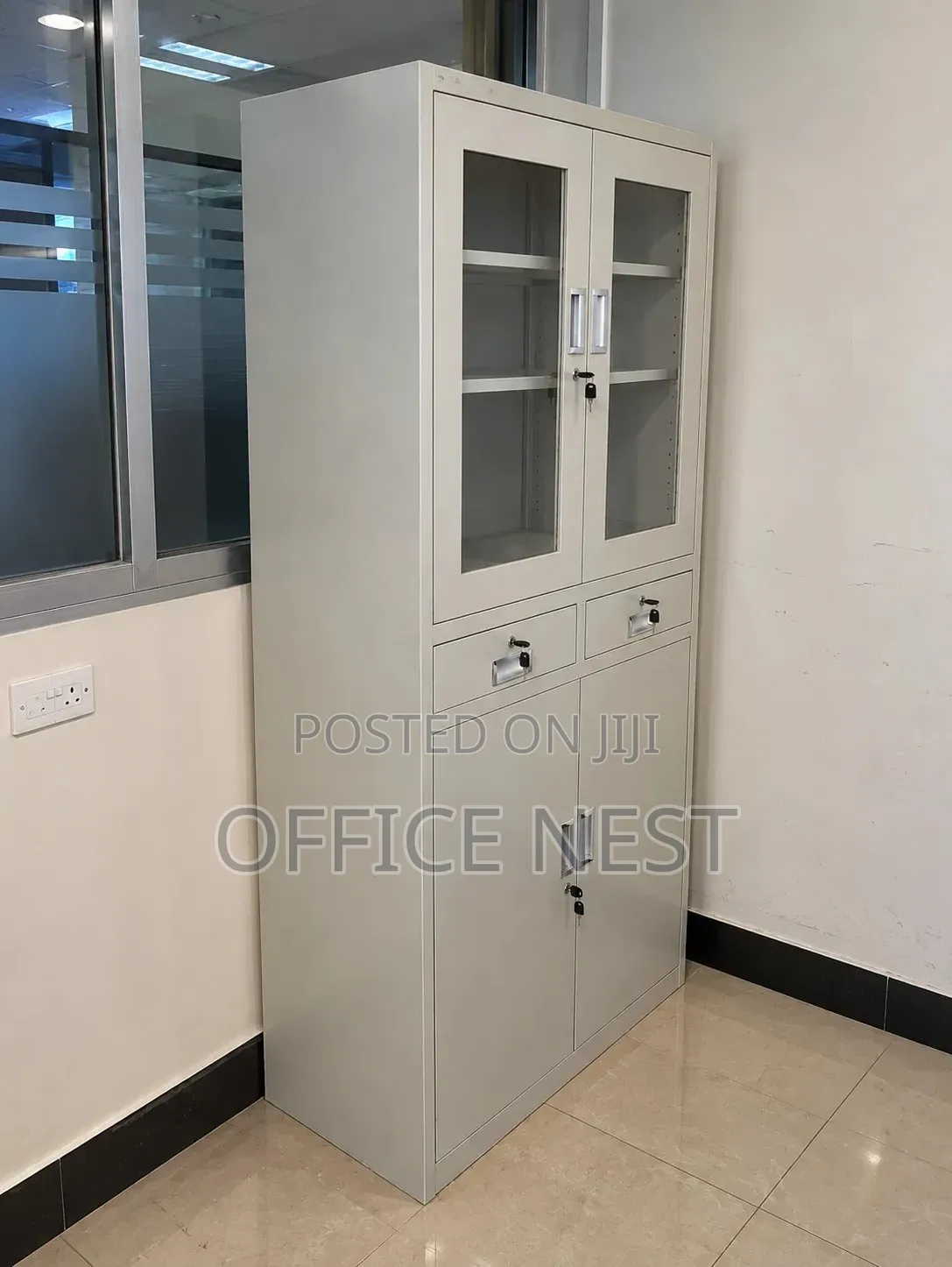 Tall Metal Office Cabinet – Lockable Storage With Drawers