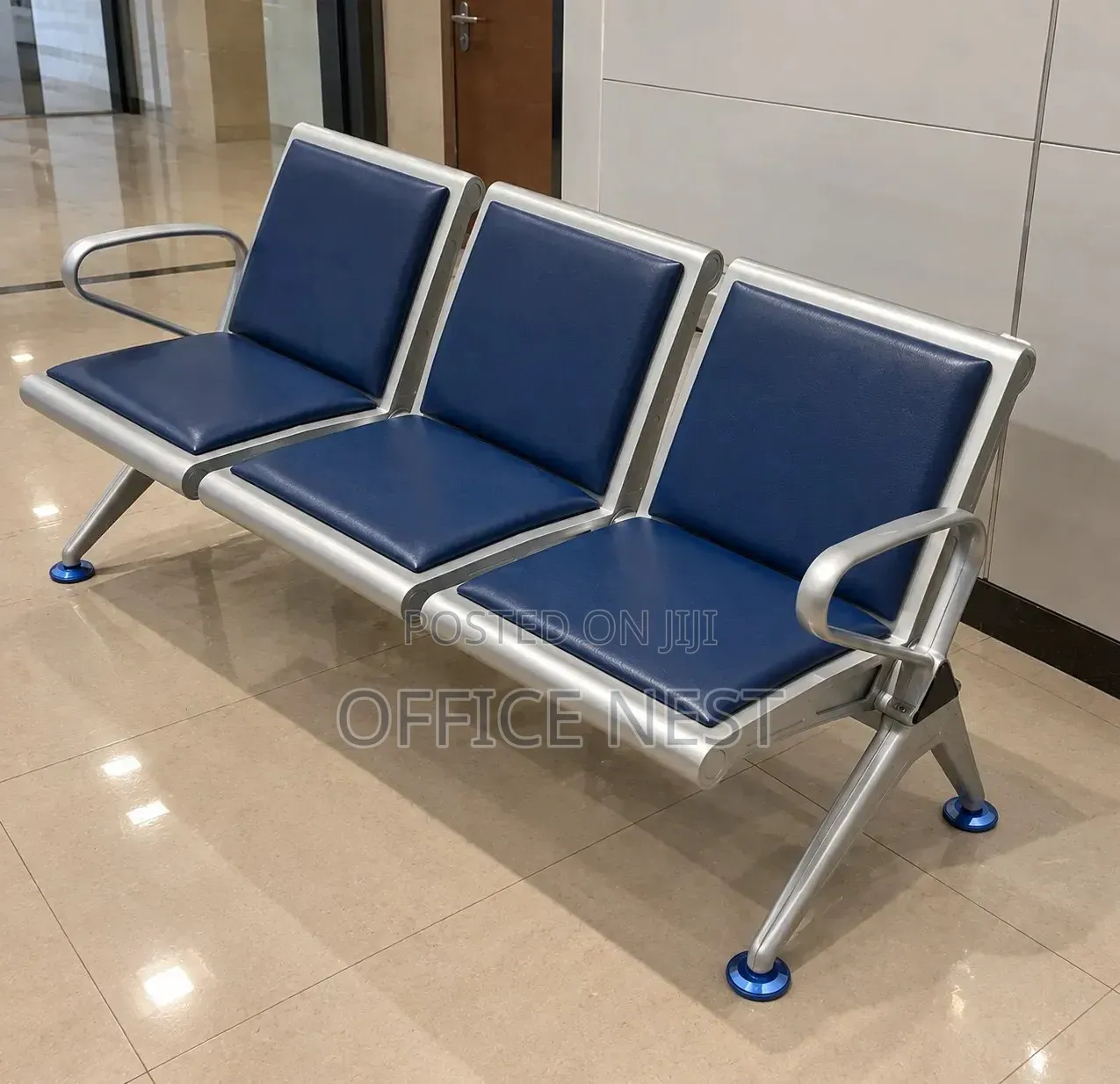 Modern 3 Seater Waiting Chair – Blue Reception Bench Office Seat