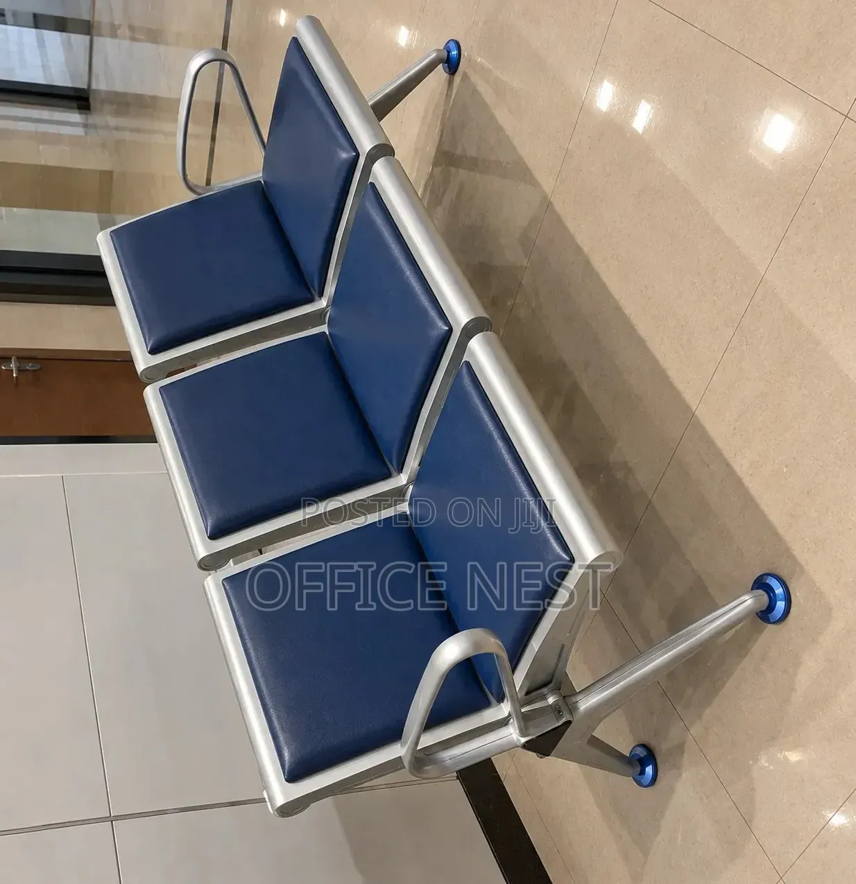 Modern 3 Seater Waiting Chair – Blue Reception Bench Office Seat