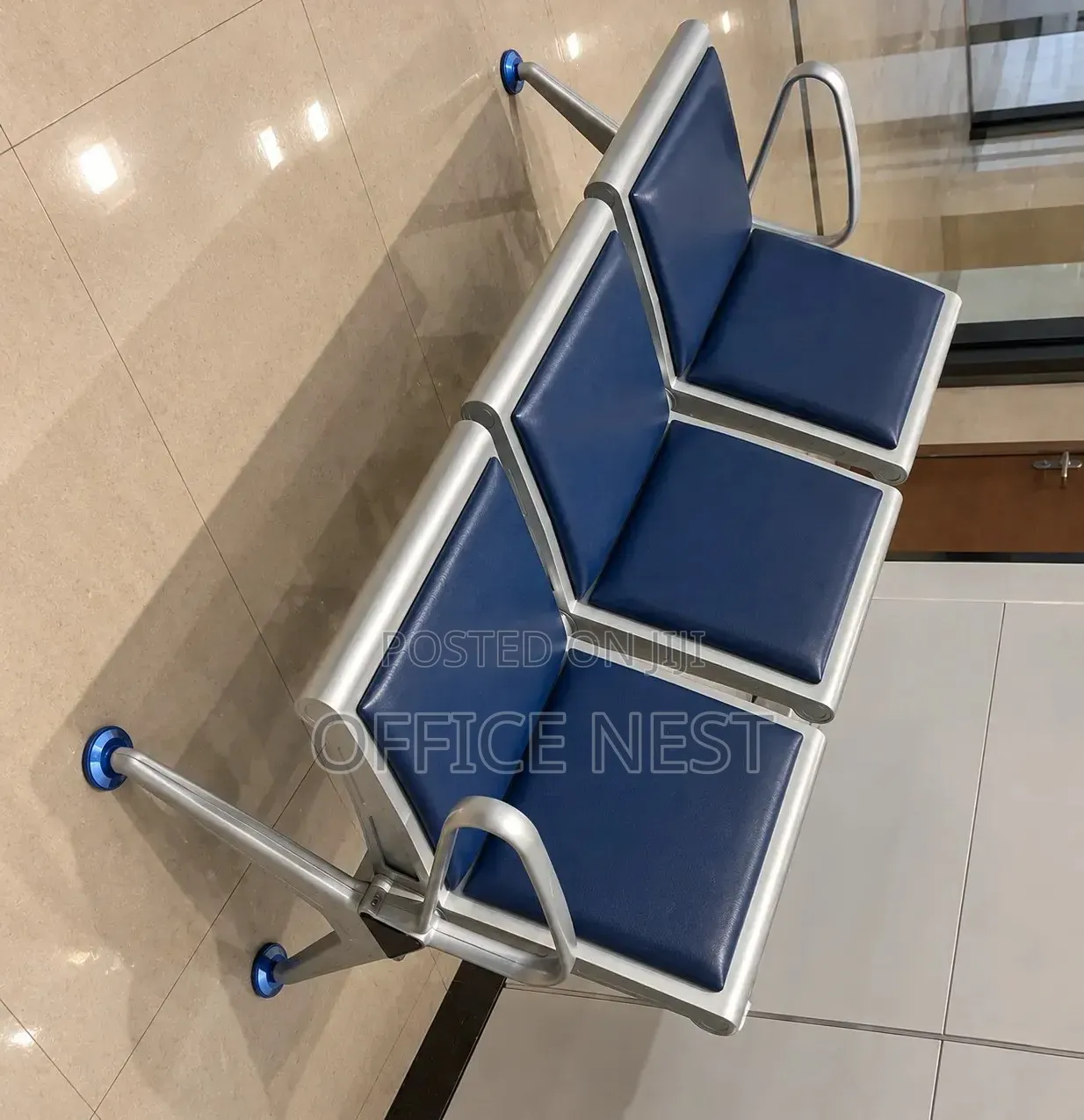 Modern 3 Seater Waiting Chair – Blue Reception Bench Office Seat