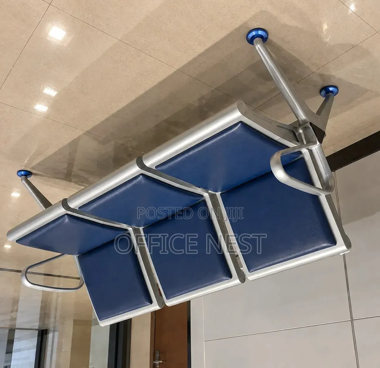 Modern 3 Seater Waiting Chair – Blue Reception Bench Office Seat