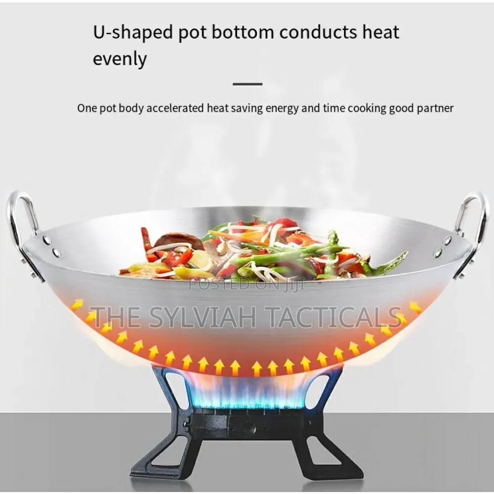 *Thickened Heavy Gauge Aluminum Two Sided-Handle Wok Frying Pan