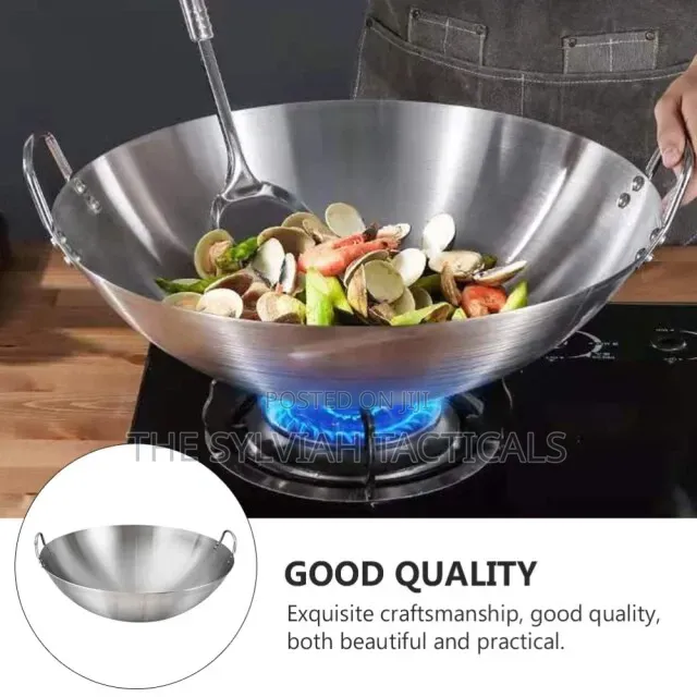 *Thickened Heavy Gauge Aluminum Two Sided-Handle Wok Frying Pan