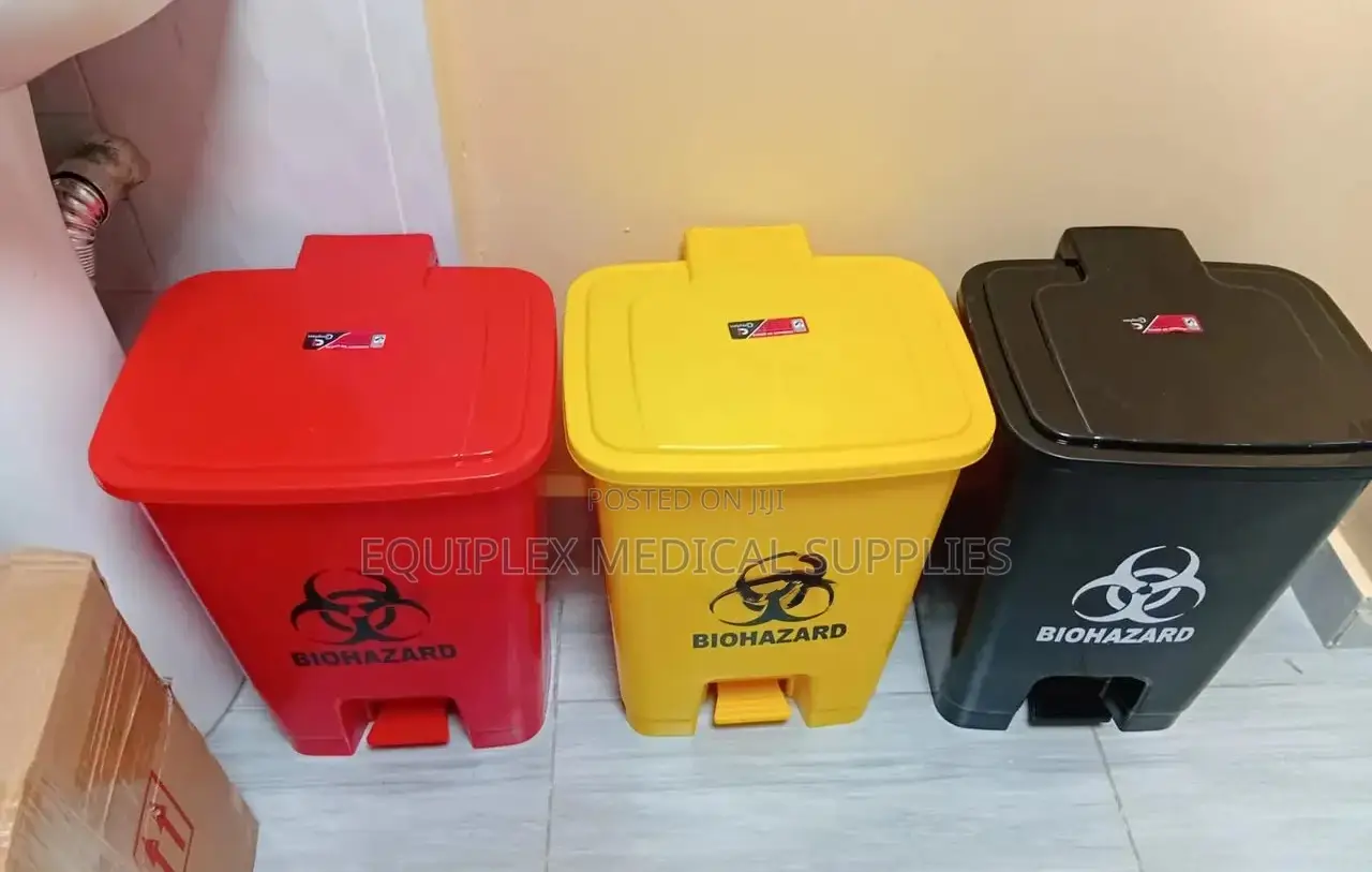 30L Biohazard Coded Bins - Black, Yellow, Red (Foot Operated)