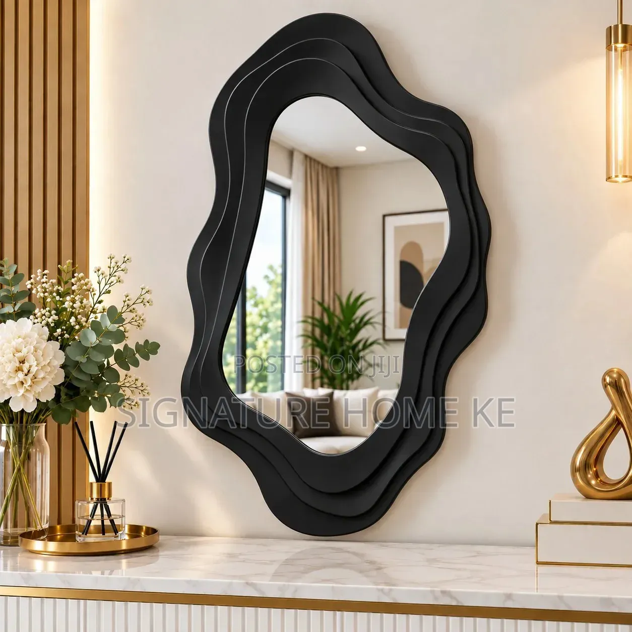 Black Wavy Wall Mirror