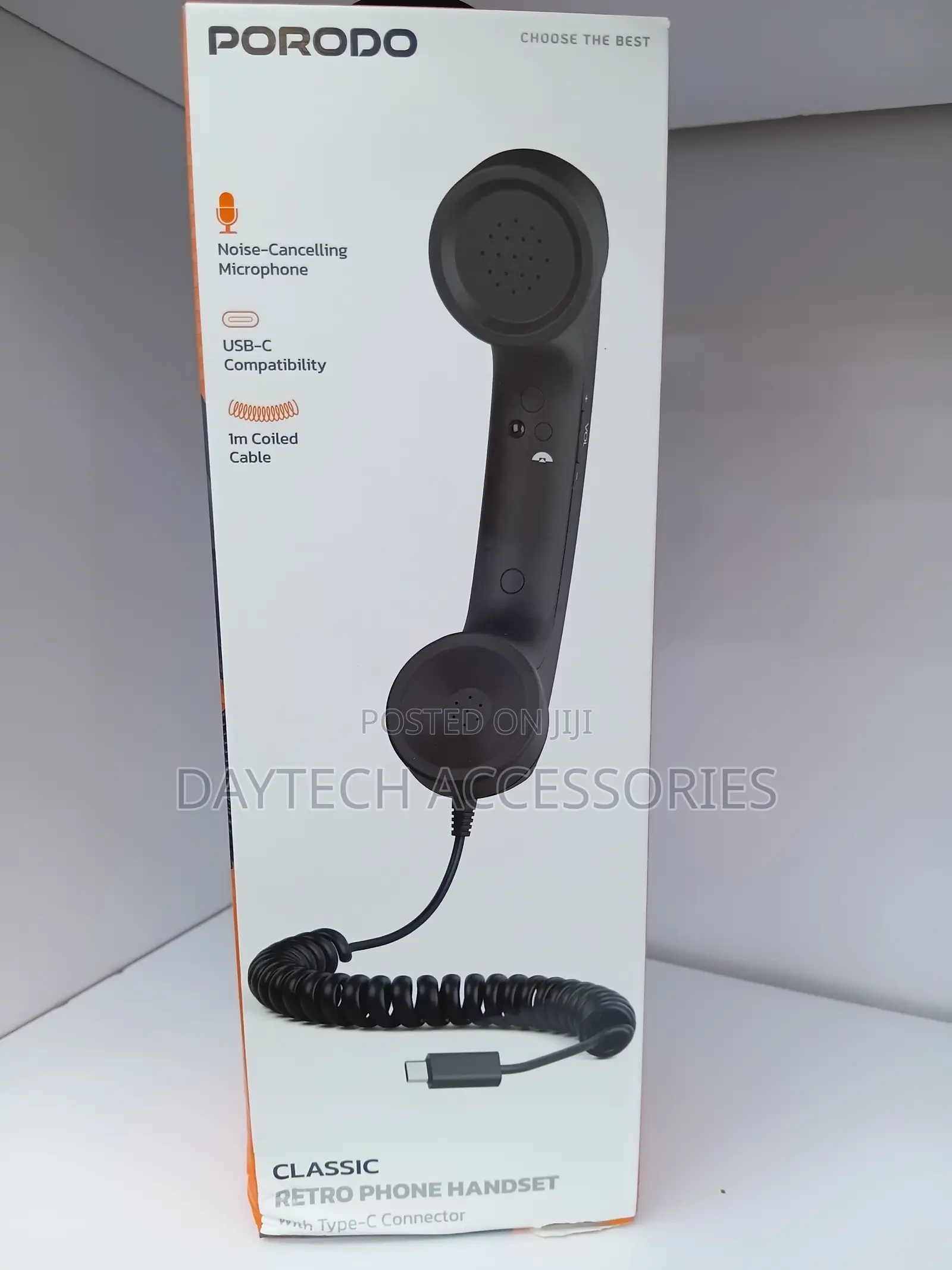 The Porodo Classic Retro Phone Handset With Type-C Connector in Black
