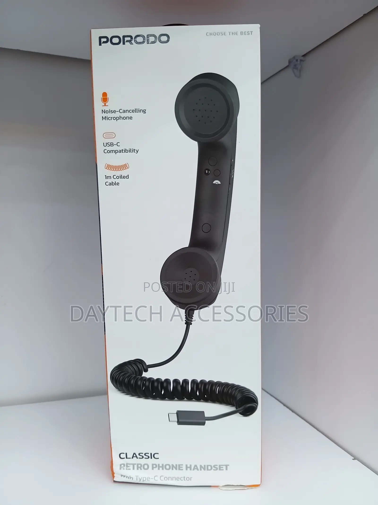 The Porodo Classic Retro Phone Handset With Type-C Connector in Black