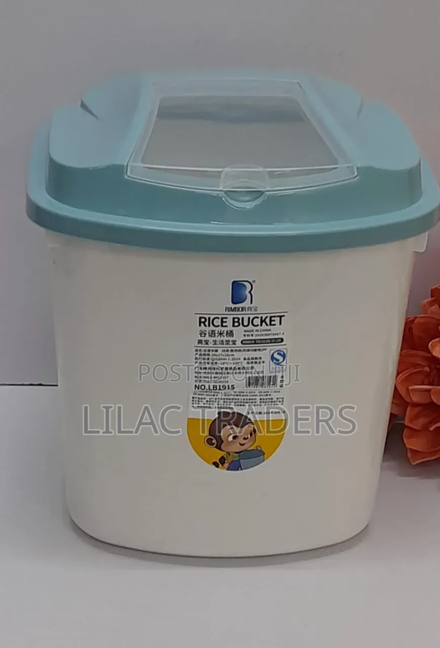 *Rice/Cereal Bucket With Measuring Cup* *Colour* ■ Blue Lid *Alp