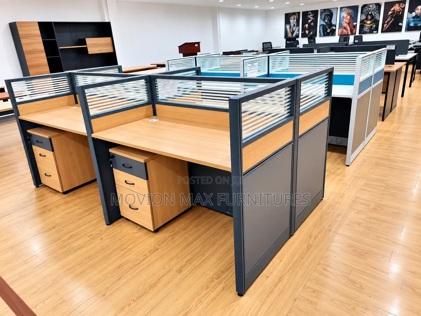 Modern Office Workstation Cubicles – 4-Person Cluster Desk