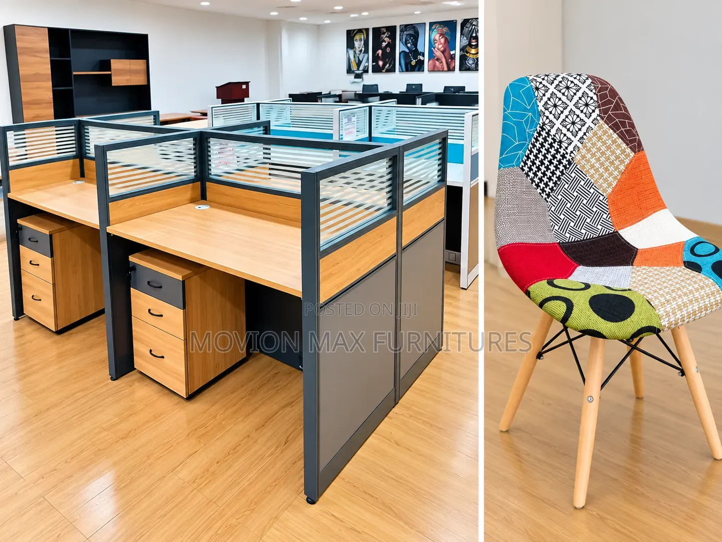 Modern Office Workstation Cubicles – 4-Person Cluster Desk