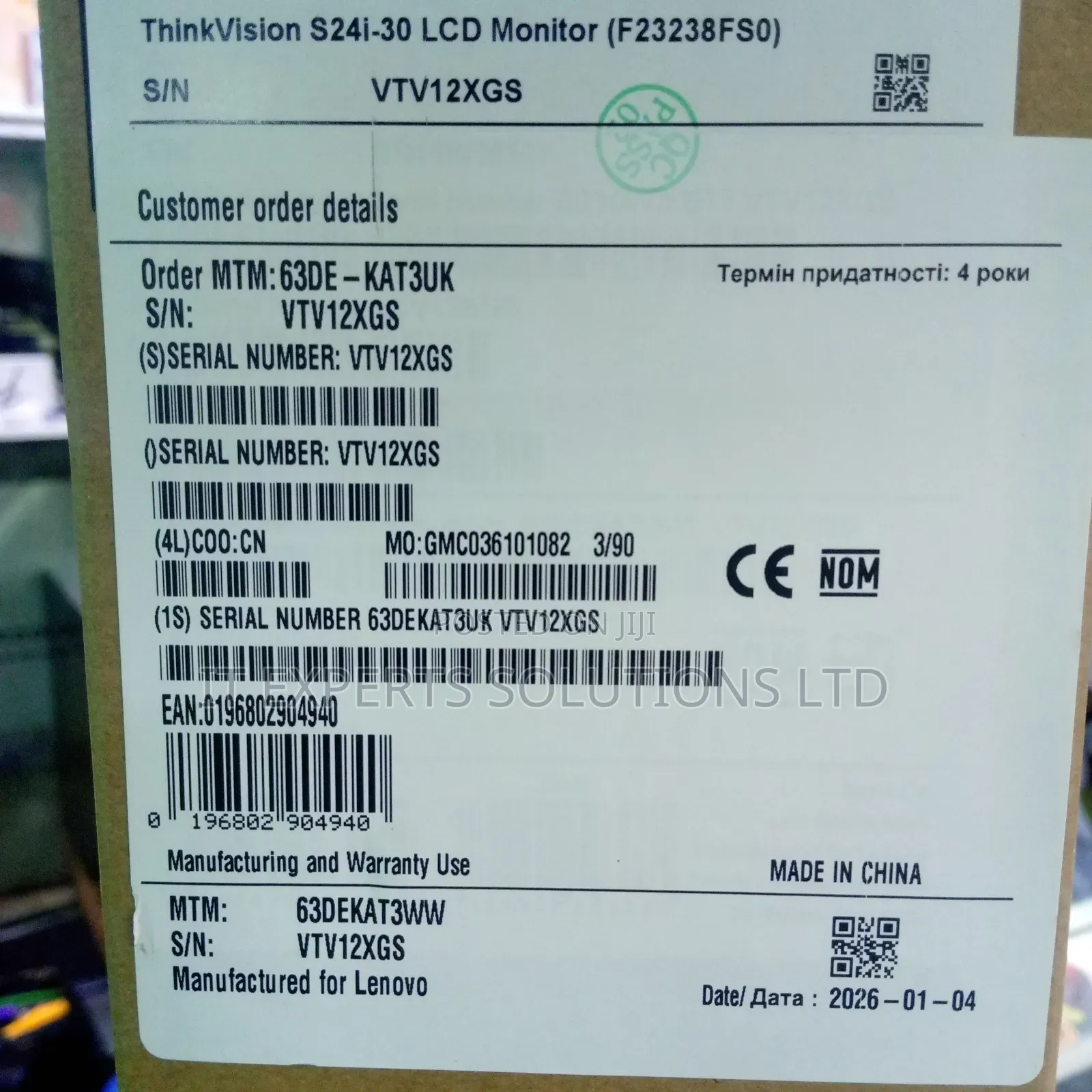 Lenovo ThinkVision S24i-30 23.8" FHD Monitor, R