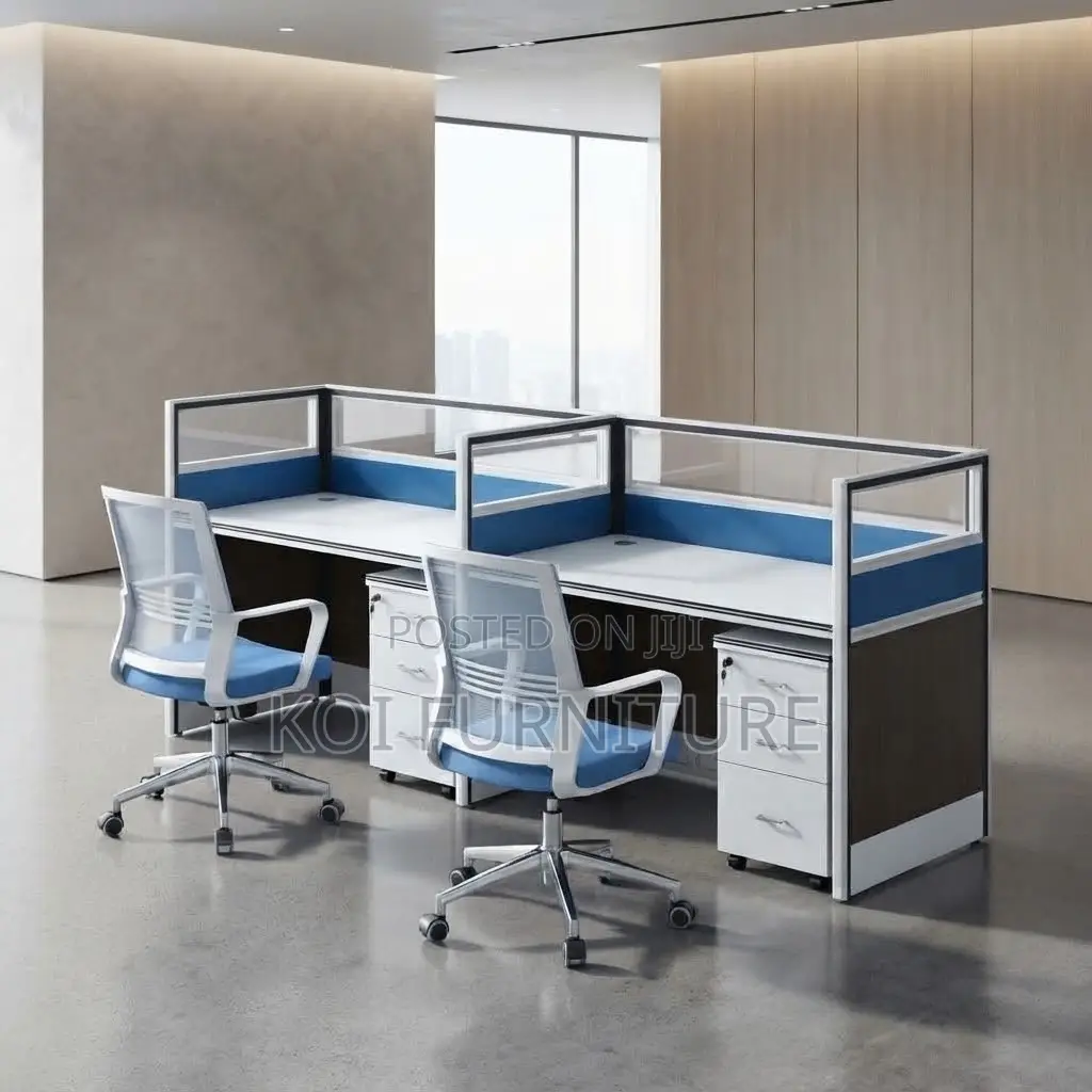 Office Workstation; Staright Two Users Blue Office Workstation Desk
