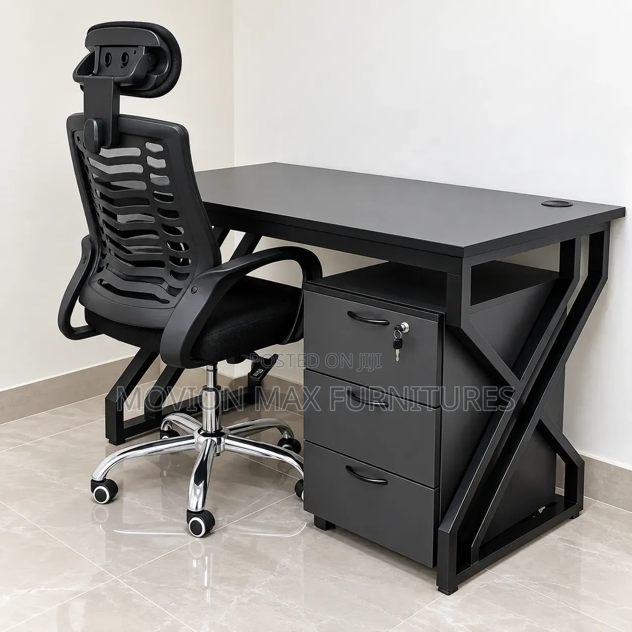 Modern Executive Office Desk With 3-Drawer Pedestal & Ergonomic Chair