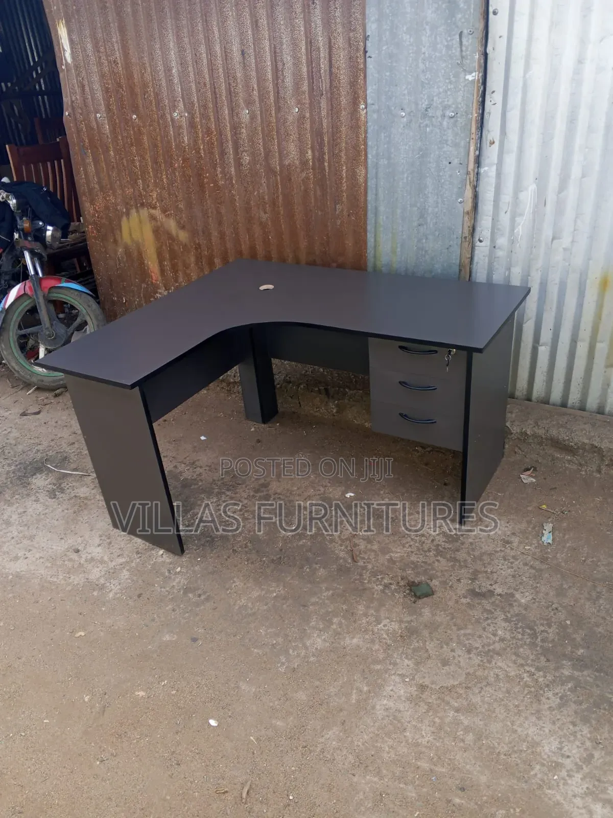 L Shaped Wooden Work Station With 3 Drawers