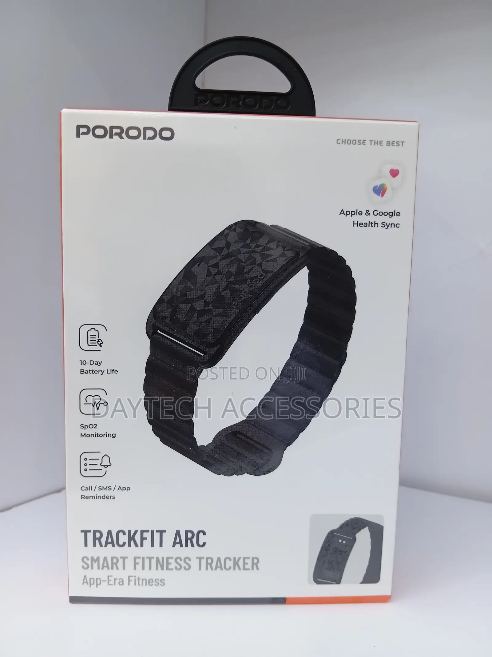 The Porodo TrackFit Arc Smart Fitness Tracker in Black
