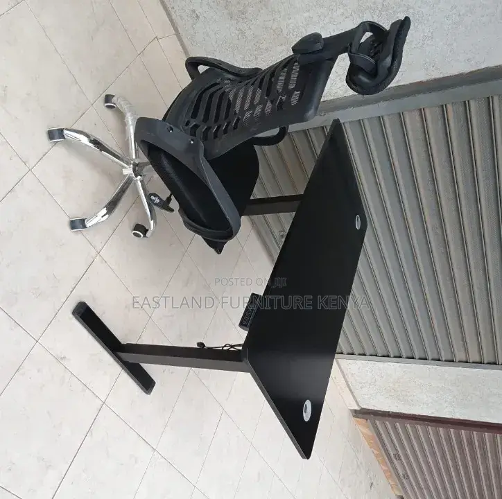 Modern Black Office Workstation Desk With Ergonomic Mesh Chair