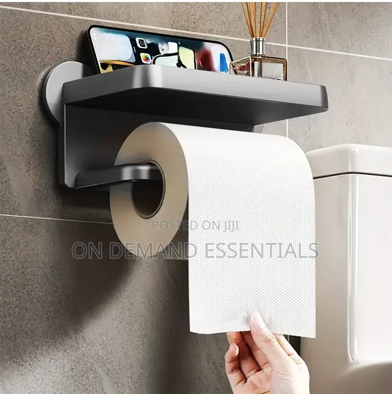 Punch Free Wall Mounted Tissue Storage Rack Paper Roll Shelf Holder