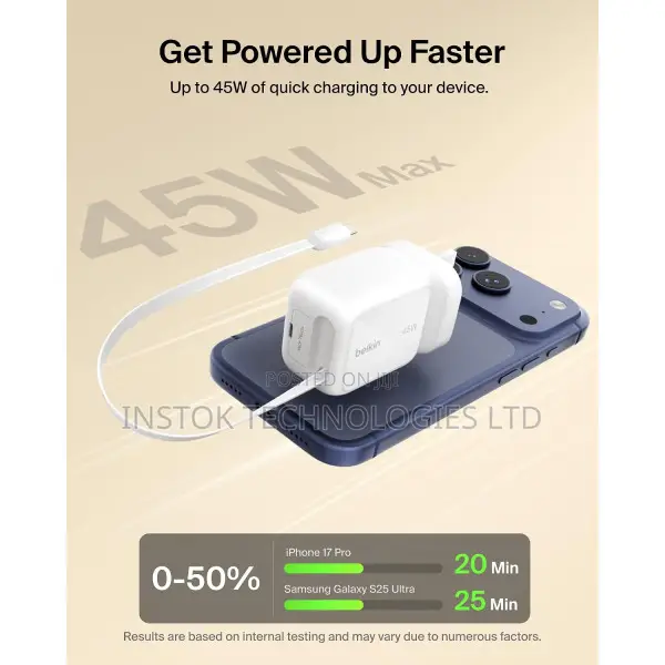 Belkin UltraCharge Retractable GaN Wall Charger 45W