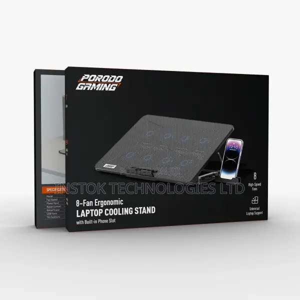Porodo Gaming 8-Fan Laptop Cooling Stand With Phone Slot