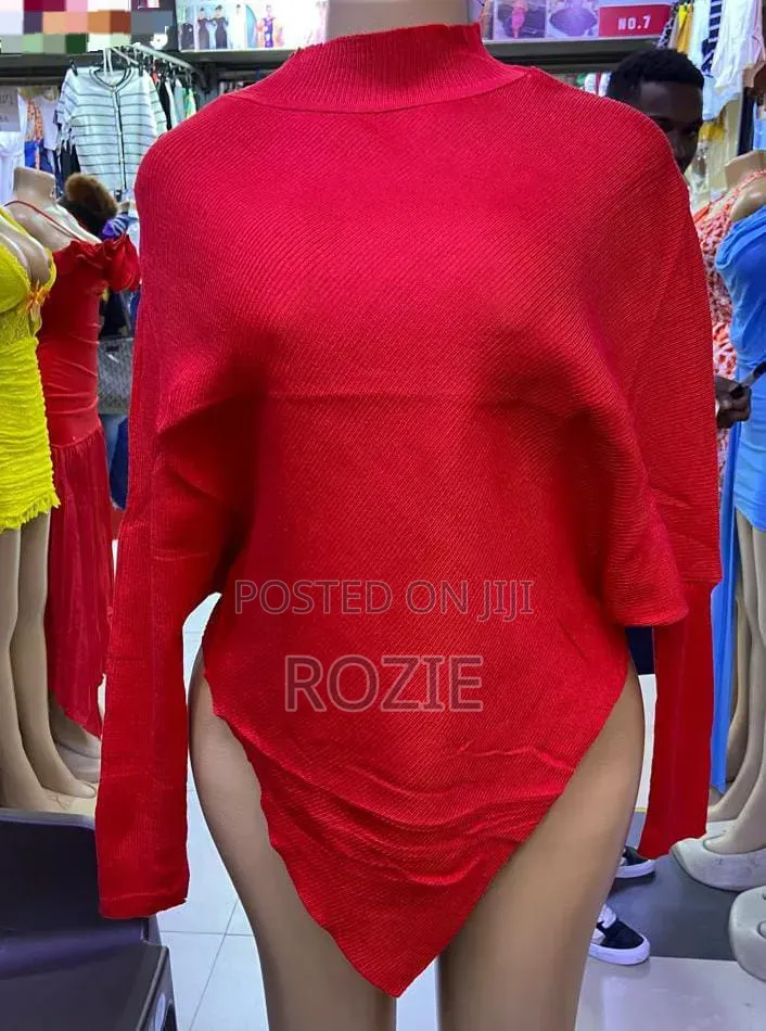 Women’s Red Ribbed Turtleneck Sweater Oversized Loose Fit