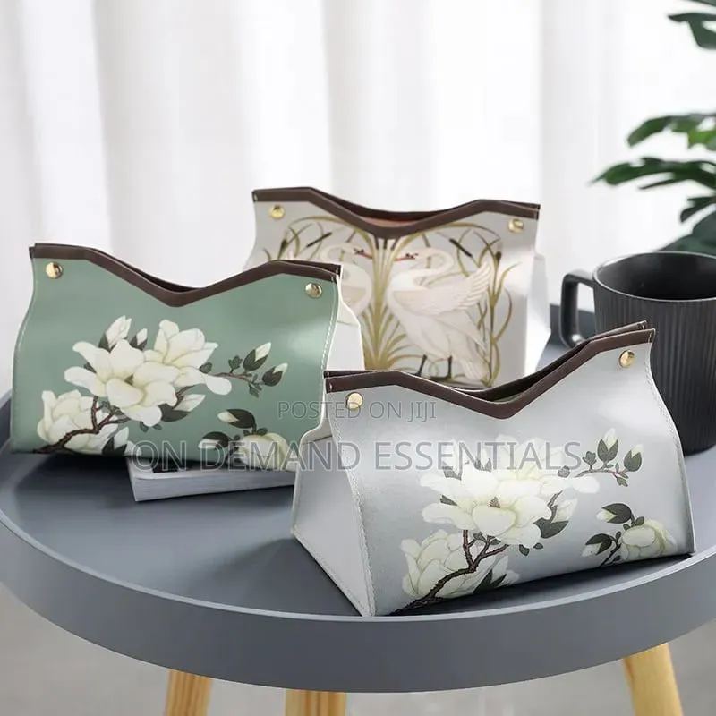 Tissue Box Organizer PU Leather Home Living Room Desktop Drawer