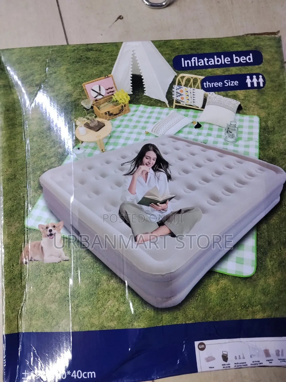 Queen Size Camping Airbed With Built in Pump, 2 Pillow