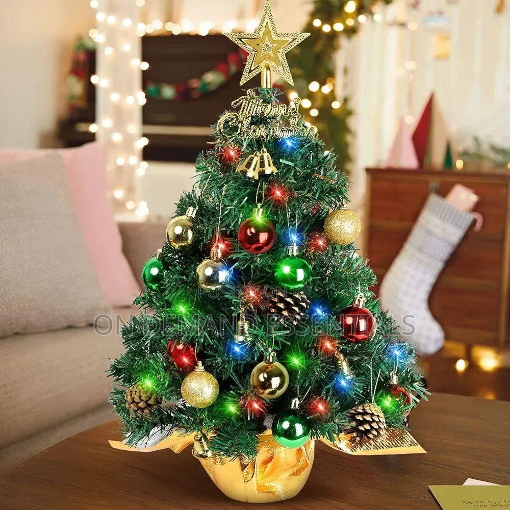 Mini Tabletop Christmas Tree With Decorations and Lights