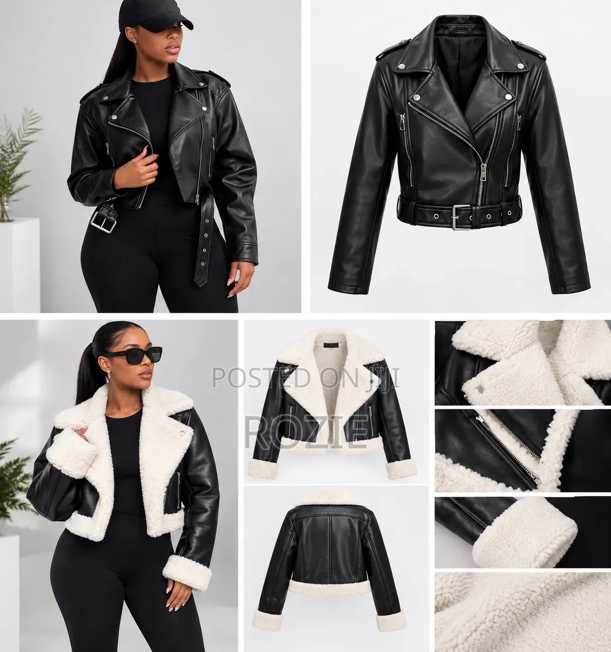 Women’s Black Cropped Leather Jacket – Affordable