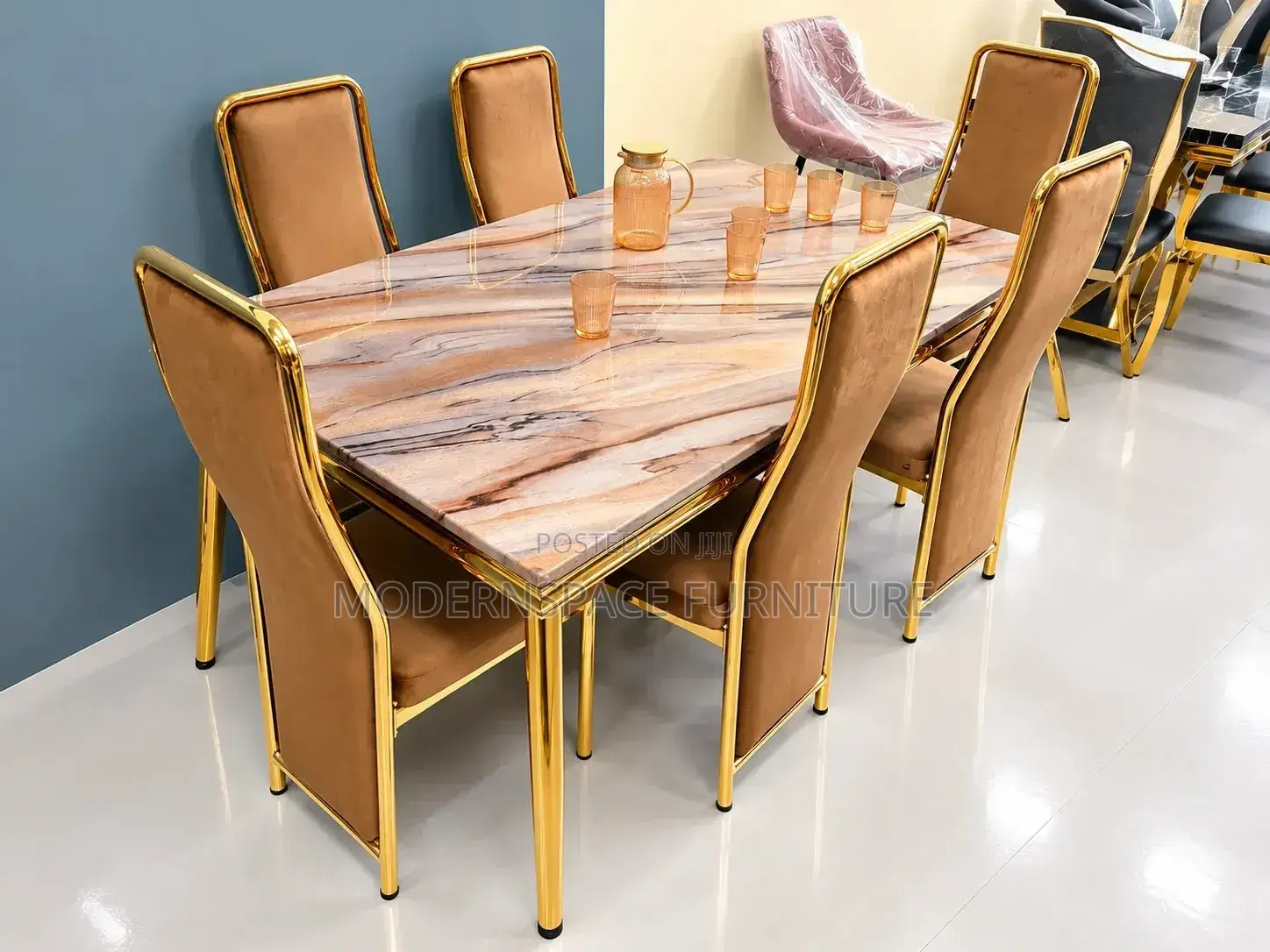 Luxury Gold Frame 6-Seater Dining Set