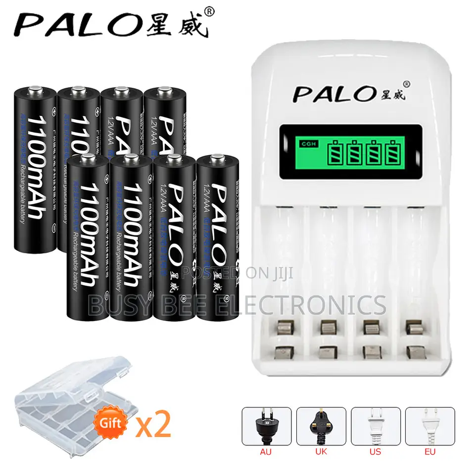 Palo 4pcs AA 3000mAh 1.2V Rechargeable Batteries With Charger