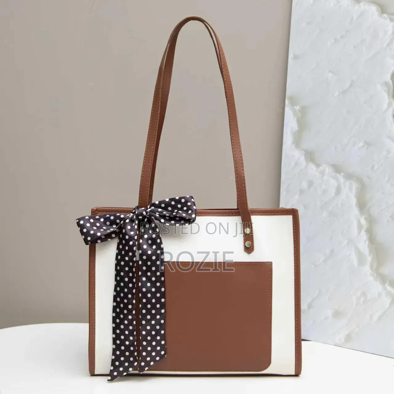 Cream & Brown Women’s Tote Bag – Large Handbag for Everyday Use