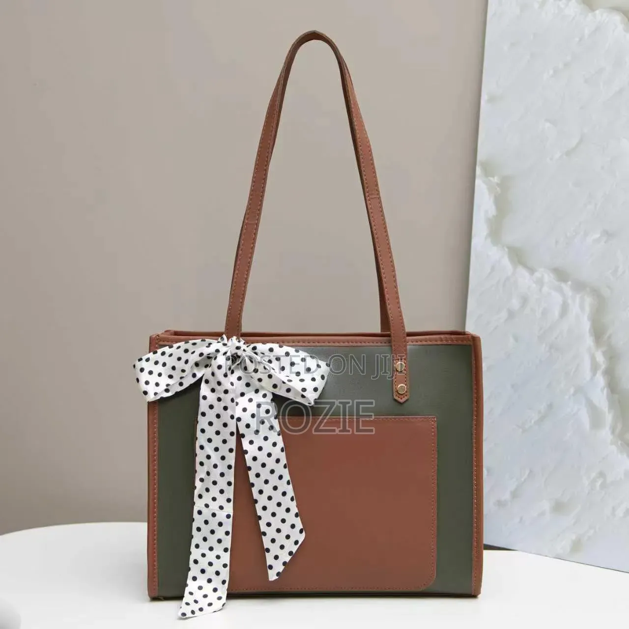 Cream & Brown Women’s Tote Bag – Large Handbag for Everyday Use
