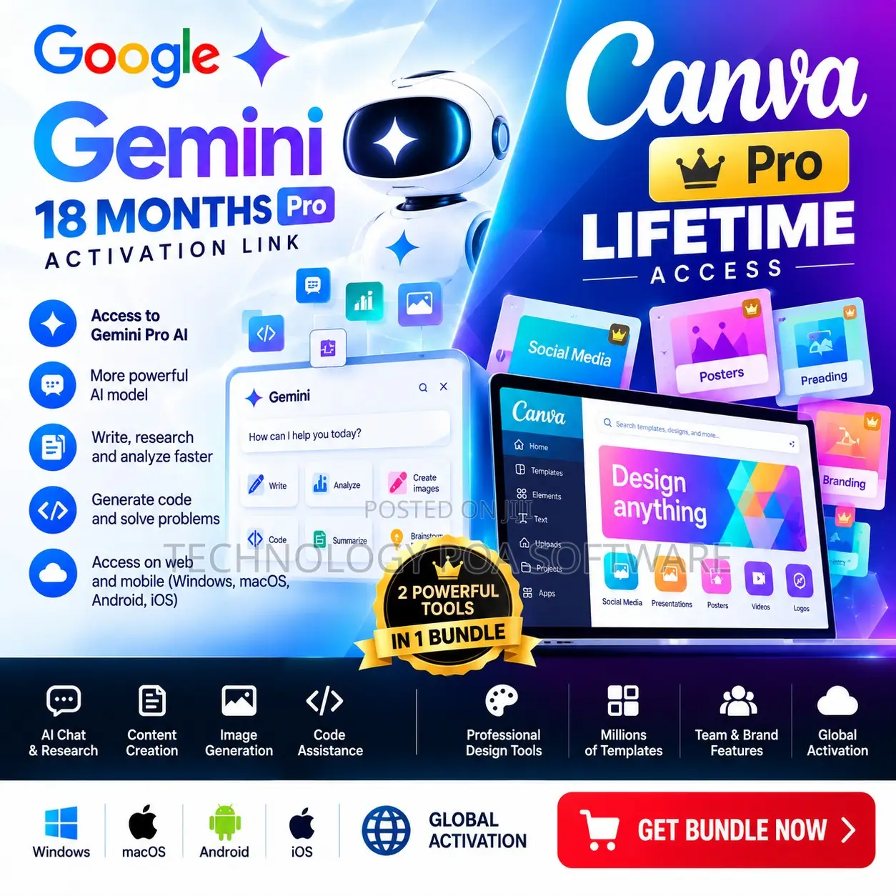 Google AI Gemini Pro 18 Months + Canva Pro Lifetime Bundle