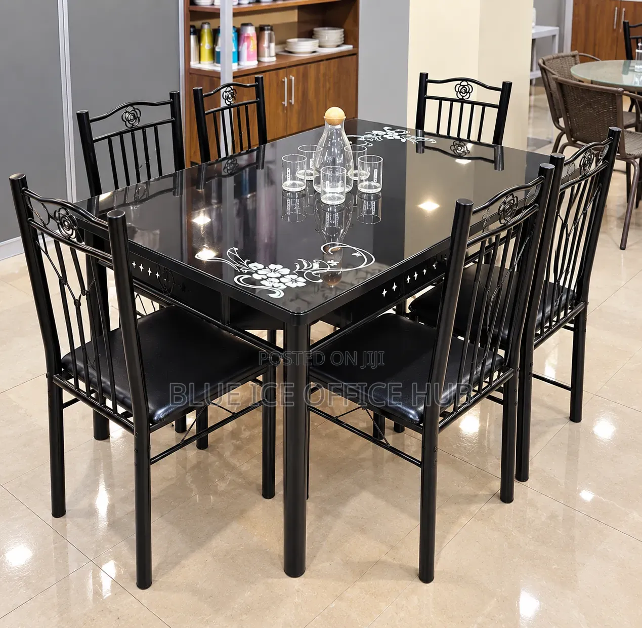 Modern Black 6 Seater Dining Table Set