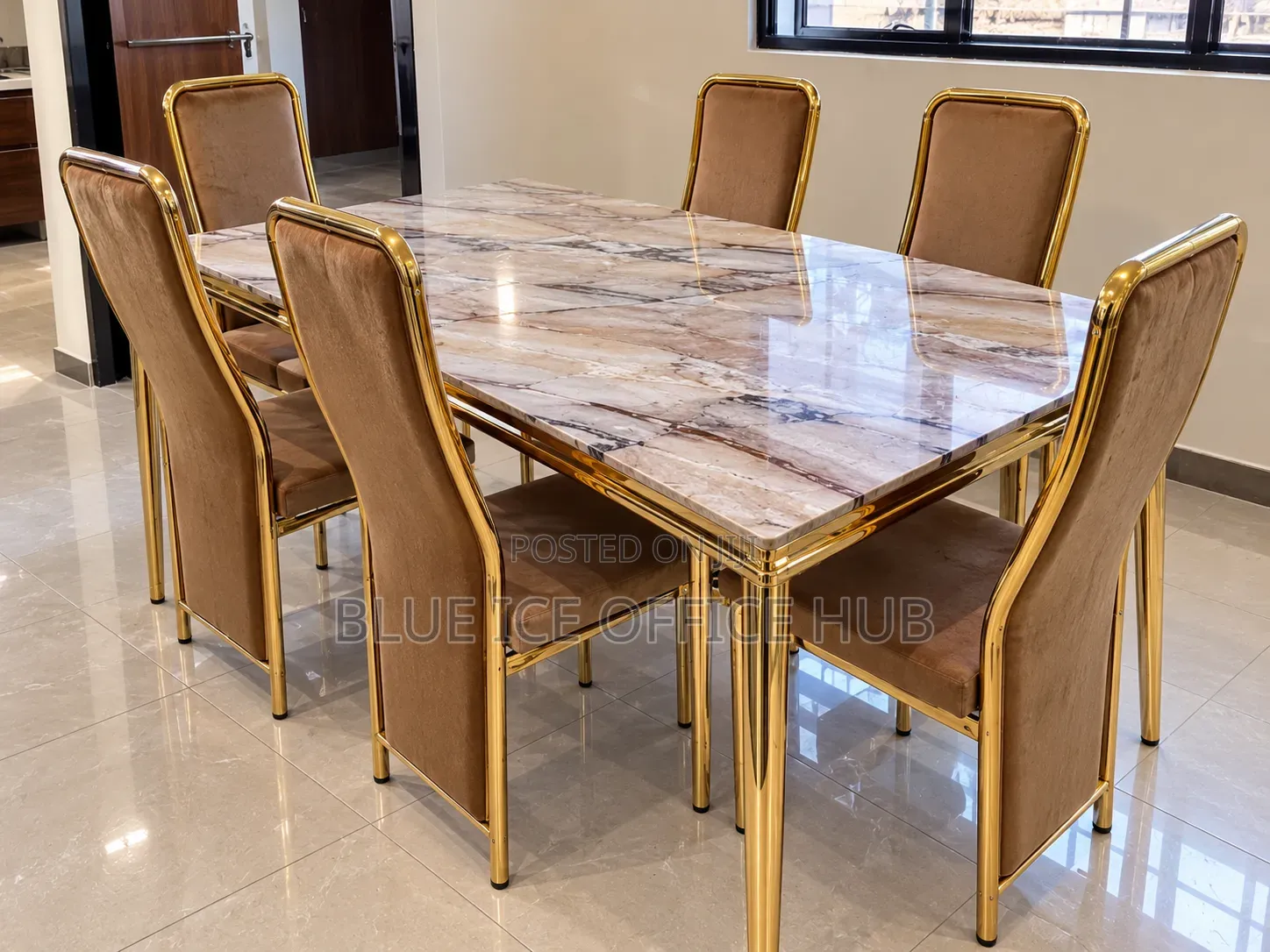 6 Seater Gold Dining Table Set