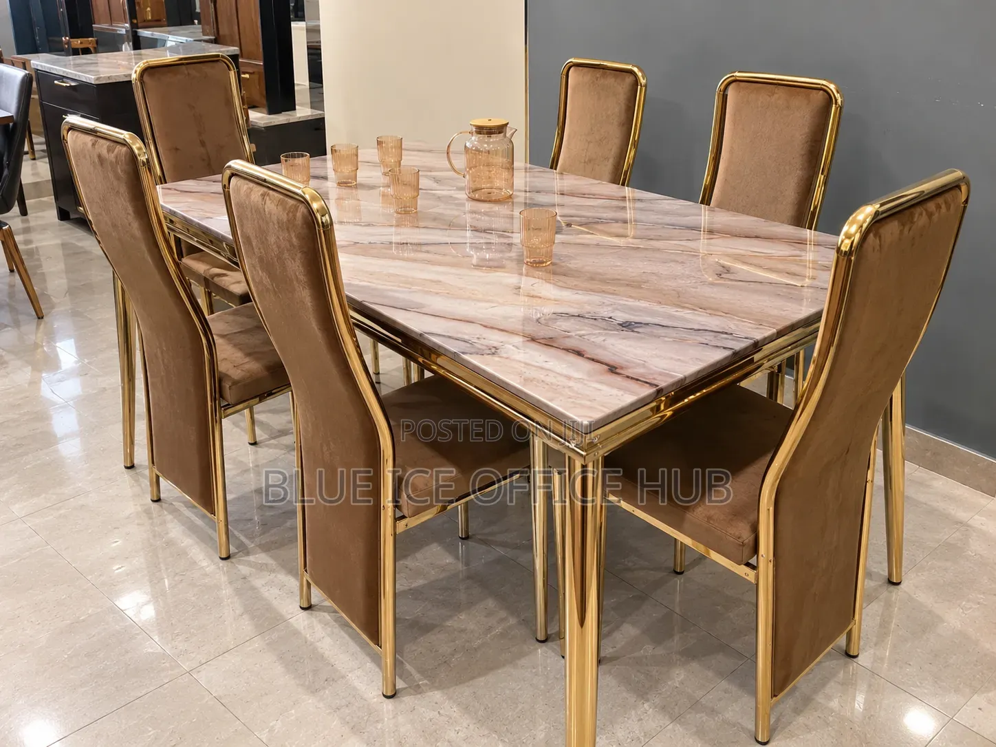 6 Seater Gold Dining Table Set