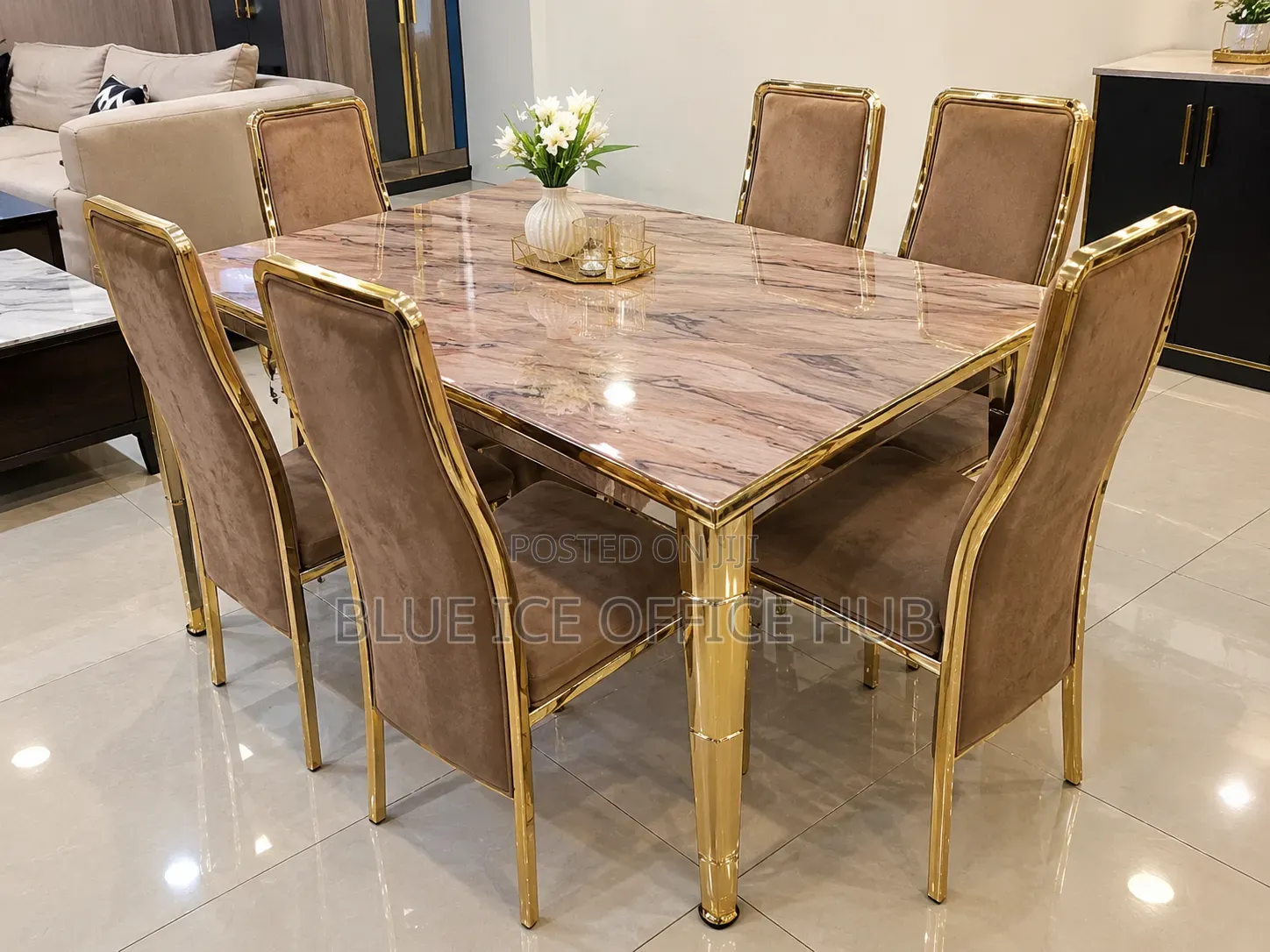 6 Seater Gold Dining Table Set