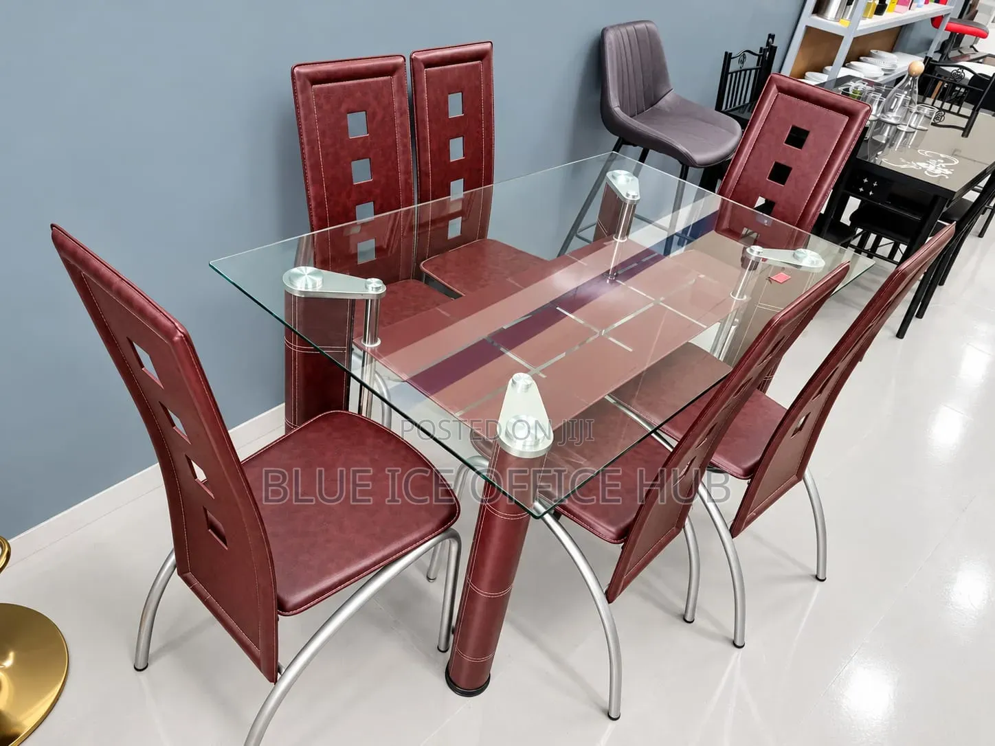 Transparent 6 Seater Glass Dining Table Set