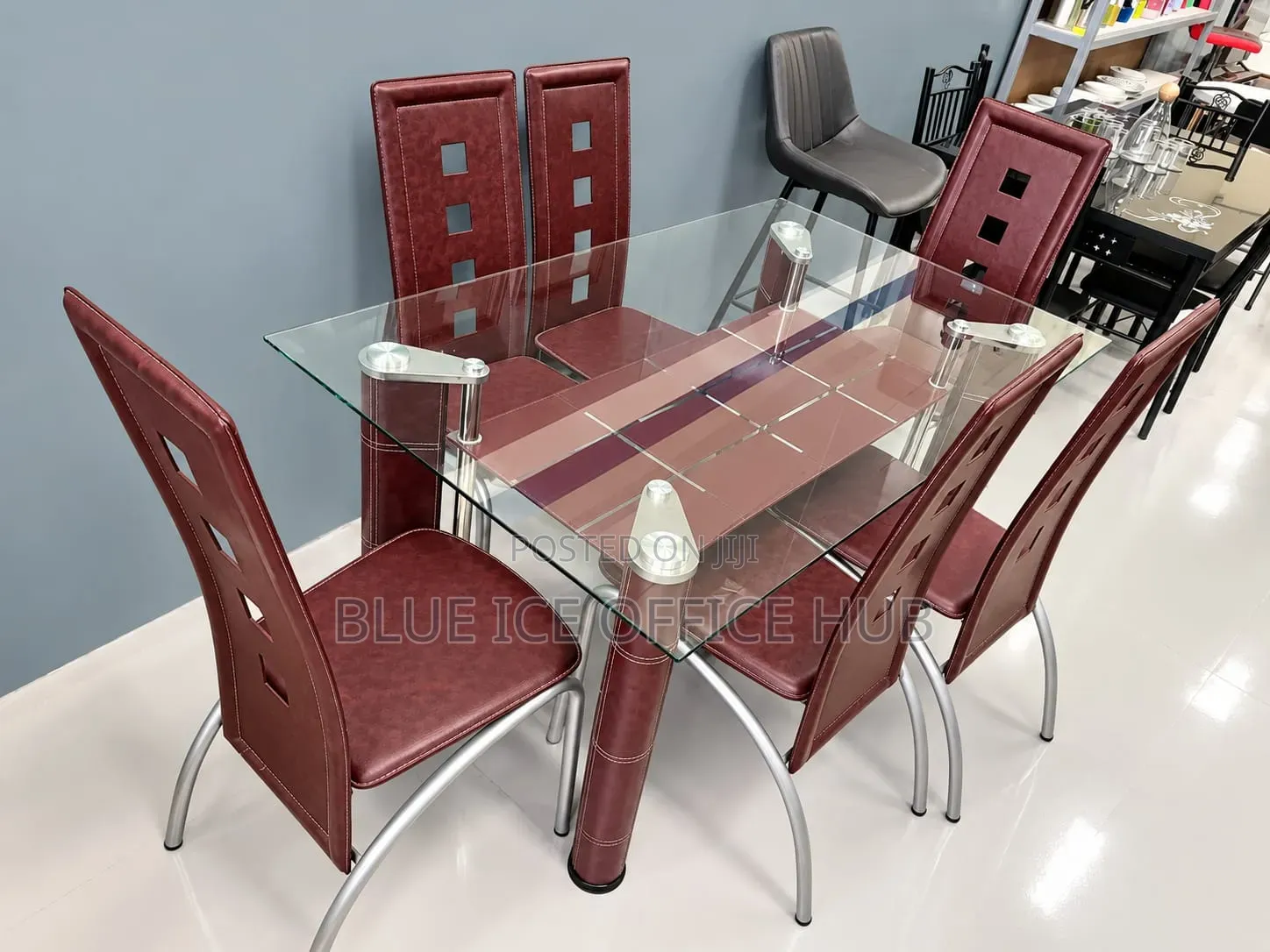 Transparent 6 Seater Glass Dining Table Set