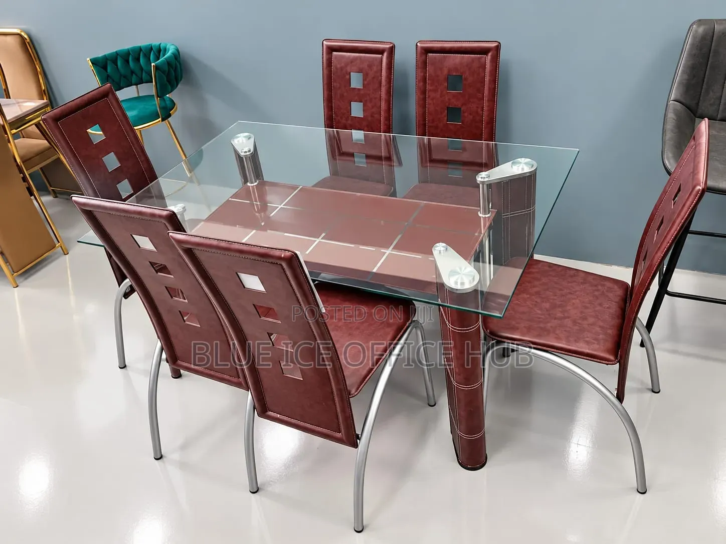 Transparent 6 Seater Glass Dining Table Set