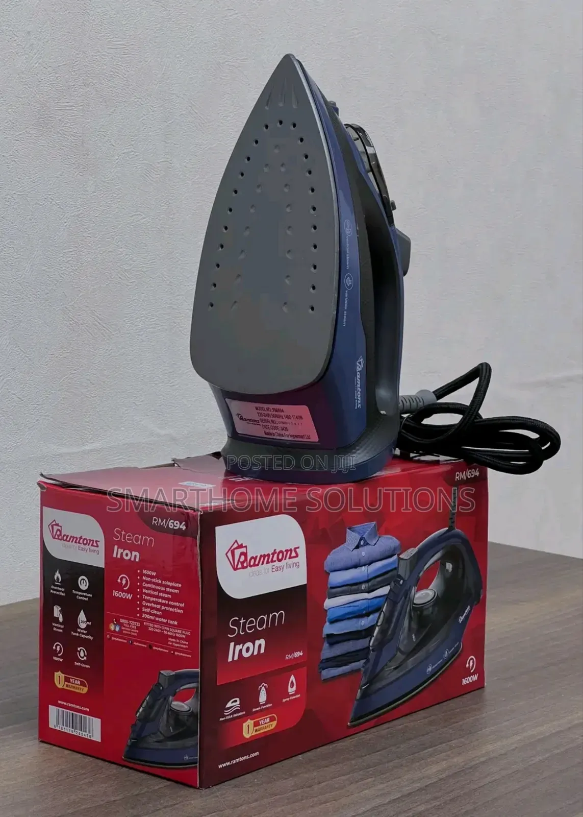 Ramtons Steam Iron RM/694 1600W Non-Stick Soleplate